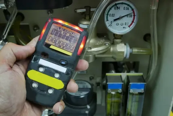 Radon testing equipment in basement